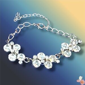 Silver Tone Crystal Bracelet or Anklet Adjustable Sparkle Jewelry 276